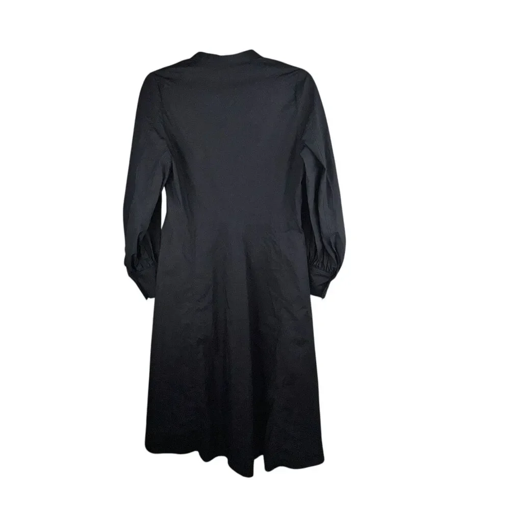 COS V-Neck Long Sleeve Buttondown Midi Shirt Dress Black Women’s Sz 4 - Picture 2 of 3